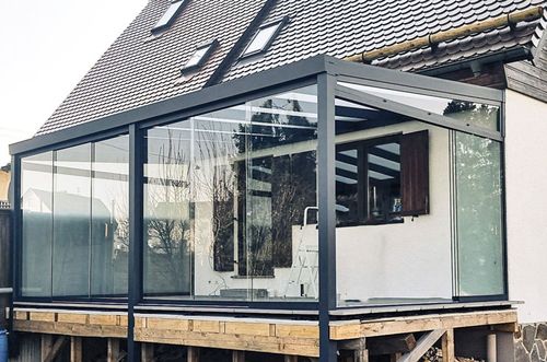 Schiebeelemente und Faltelemente Terrassendach, Glaserei Andreas Asam